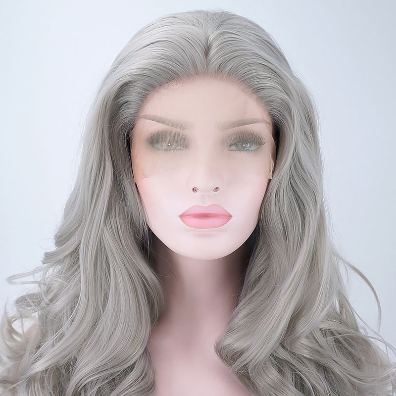 Unique Bargains Long Body Wave Lace Front Wigs Women's with Wig Cap 24" Gray Synthetic Fibre 1PC, 4 of 6