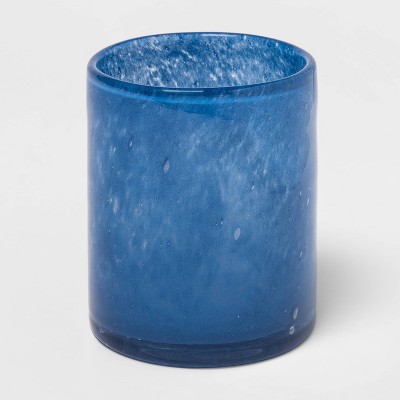 blue glass candle holder