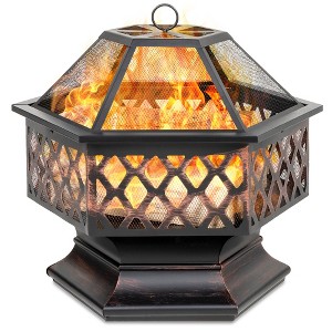 Best Choice Products 24in Hex-Shaped Steel Fire Pit for Garden, Backyard, Poolside w/ Flame-Retardant Mesh Lid - 1 of 4