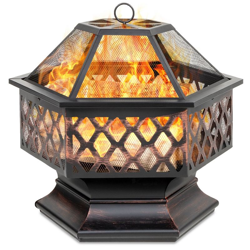 Best Choice Products 24in Hex-Shaped Steel Fire Pit for Garden, Backyard, Poolside w/ Flame-Retardant Mesh Lid, 1 of 9