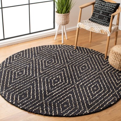 Handmade Black Wool Round Geometric Area Rug