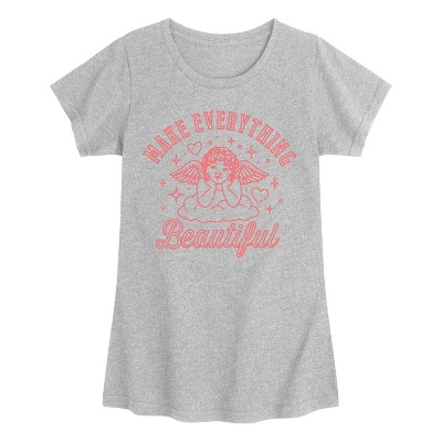 Girls' - Instant Message - Make Everything Beautiful Angel -Youth Girls Short Sleeve T-Shirt Fitted Short Sleeve Graphic T-Shirt