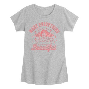 Girls' - Instant Message - Make Everything Beautiful Angel -Youth Girls Short Sleeve T-Shirt Fitted Short Sleeve Graphic T-Shirt - 1 of 4