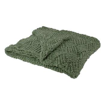 Northlight Green Chenille Cable Knit Rectangular Throw Blanket 50" x 60"