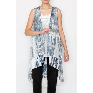 Women's Denim Star Sequin Vest - Origami - 1 of 3