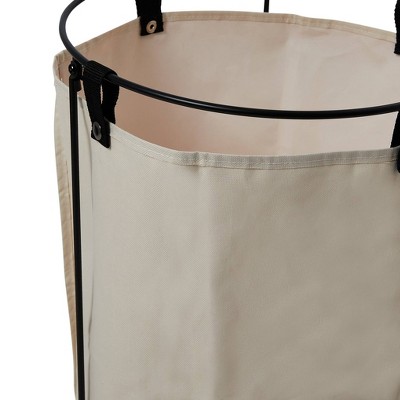 Natural Canvas and Black Metal Frame Laundry Hamper