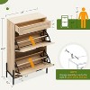 Entryway Shoe Cabinet with 2 Drawers, Slim Wooden Shoe Organizer with Linen Front Panels - 2 of 4
