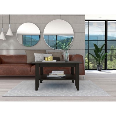 Vynxaria Black Coffee Table with One Shelf and Four Legs - Stylish and Functional Design