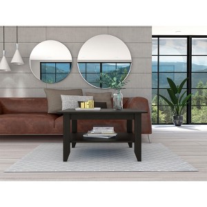 Vynxaria Black Coffee Table with One Shelf and Four Legs - Stylish and Functional Design - 1 of 4