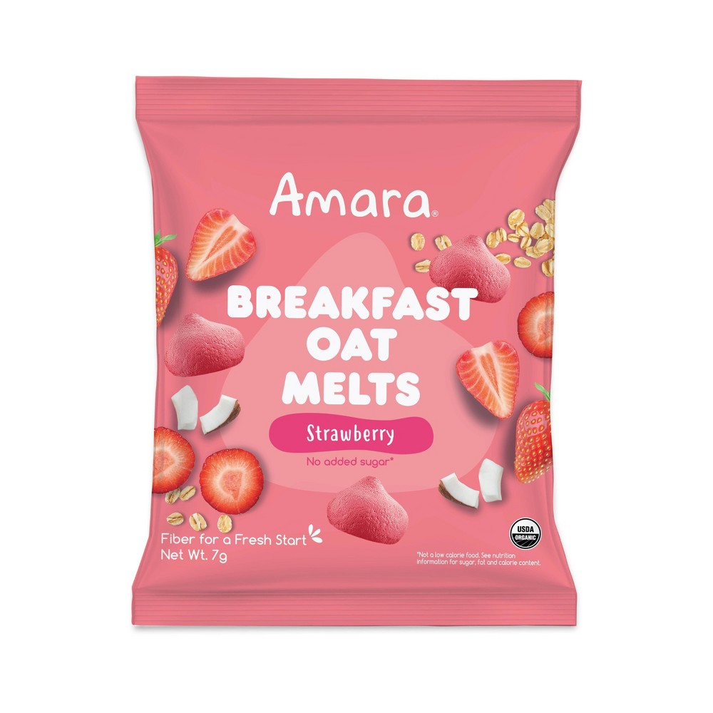 Amara Organic Breakfast Oat Melts Strawberry Baby Snack - 7g: For 8 Months and Up, Organic Certified, Non-GMO, Ready to Eat