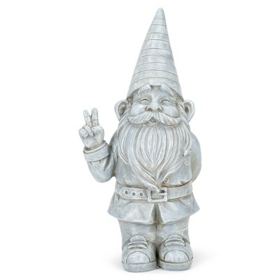 NAT & Jules Gnome 12 inch Resin Stone Garden Statue (Peace Gnome)