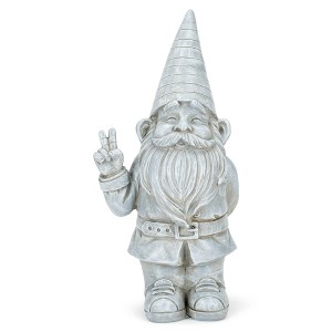 NAT & Jules Gnome 12 inch Resin Stone Garden Statue (Peace Gnome) - 1 of 4
