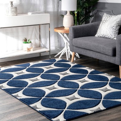Modern Handmade Navy Synthetic 6' x 9' Geometric Tufted Rug