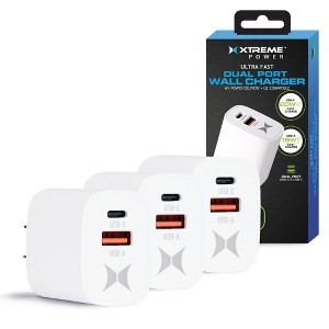 Xtreme 3-Pack Dual Port Quick Charging Wall Charger, 20W USB-C & 18W USB-A Fast Chargers, QC and PD, Ultra-Fast Wall Charger - 1 of 4
