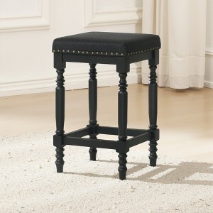 KWPZQEB Counter Height Bar Stools Set of 2, 26-Inch Barstools with Fabric Padded Seat & Turned Legs, Rustic Wooden Barstools for Kitchen Island - 1 of 4