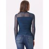 INSPIRE CHIC Women's Solid Mock Neck Mesh Sheer Long Sleeve Ruched Blouses - 3 of 4