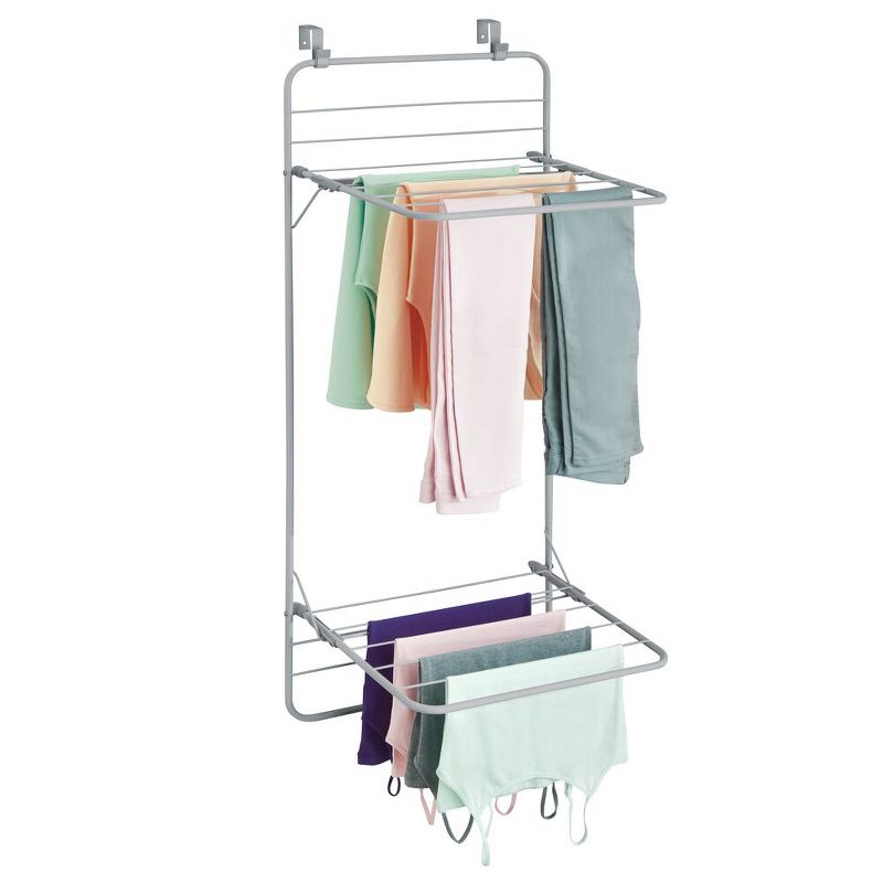mDesign Steel Collapsible Over the Door Laundry Drying Rack, 5 of 9