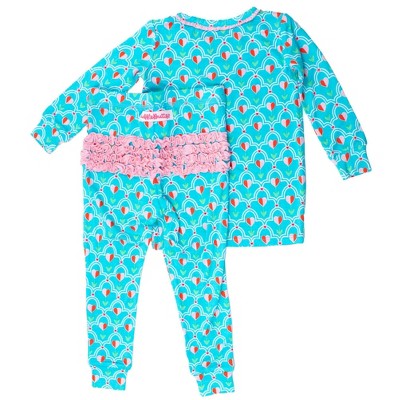RuffleButts SoftSnooze Toddler Girls Ruffle Long Sleeve Pajama Set