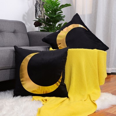 2 Pcs 18" x 18" Polyester Crescent Print Decorative Pillow Cover Black  - PiccoCasa