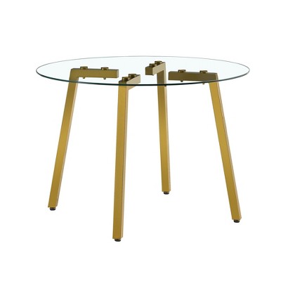 NicBex Round Dining Table,Modern Kitchen Table with Tempered Glass Tabletop and Metal Legs