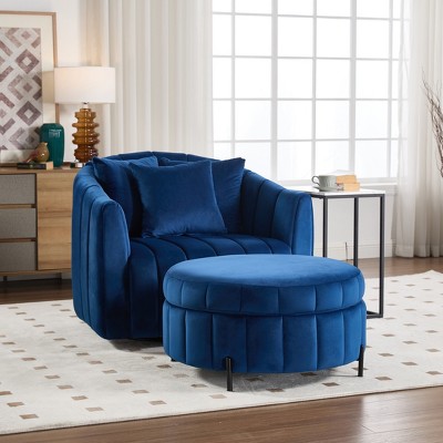 Aortzio 40.35"W 360 Swivel Chair Upholstered Accent Chair With Round Storage Ottoman