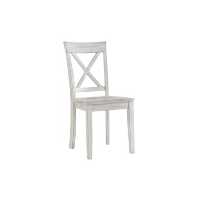 Jamestown Antique White Cross Back Wood Dining Chairs, Set of 2