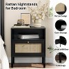 Angel Sar Natural Rattan Nightstands Set of 2, Accent End Table, Boho Bedside Table with 1 Hand Made Decorated Door for Living Room, Bedroom, Black - 4 of 4