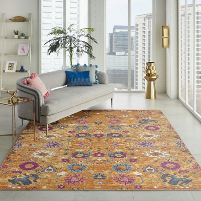 Sunburst Floral Bliss 9' x 12' Easy-Care Synthetic Area Rug