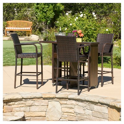 Delfina Outdoor Multibrown Wicker Barstool Set with Armrests, 4-Piece