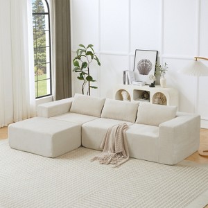 Christopher Knight Home Evelyn Modern 107.2" Corduroy Compressed 3-Seater Sectional Sofa with Convertible Ottoman - 1 of 4