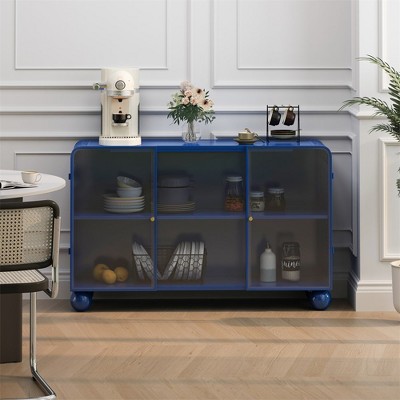 47.25"Glass Storage Cabinet Floor-to-ceiling for Kitchen, Display Floor Cabinets With 3 Sliding Glass Doors For Storage, Living Room, Bathroom