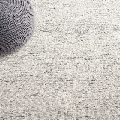 6' Square Grey and Ivory Handmade Wool Tufted Rug