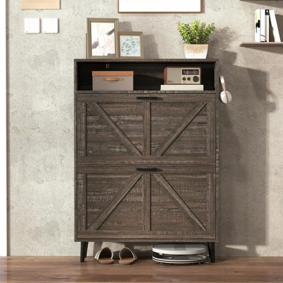 Lirago Farmhouse Shoe Storage Cabinet with Barn Door-Narrow Freestanding Shoe Rack for Entryway,Foyer,Hallway (Brown)31.5"D * 44.7"L  * 47.3"H