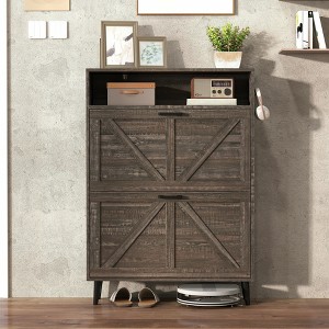 Lirago Farmhouse Shoe Storage Cabinet with Barn Door-Narrow Freestanding Shoe Rack for Entryway,Foyer,Hallway (Brown)31.5"D * 44.7"L  * 47.3"H - 1 of 4