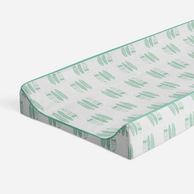 Bacati - Noah Mint Feathers Quilted Muslin Changing Pad Cover