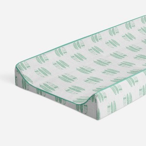 Bacati - Noah Mint Feathers Quilted Muslin Changing Pad Cover - 1 of 4