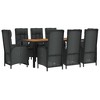 vidaXL 9-Piece Patio Dining Set - Black Poly Rattan, Reclining Chairs, Acacia Wood Tabletop - 3 of 4
