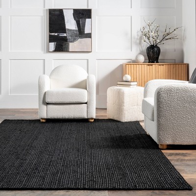 Handmade Black Braided Jute Area Rug 4' x 6'