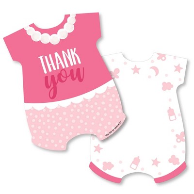 Big Dot of Happiness It's a Girl - Shaped Thank You Cards - Pink Baby Shower Thank You Note Cards with Envelopes - Set of 12