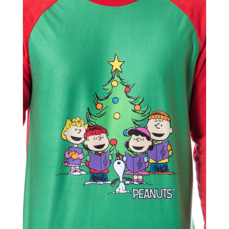 Peanuts Mens' Christmas Holiday Season Sing Along Sleep Pajama Set Green, 2 of 5