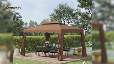 Coffee Polyester Double Roof Gazebo Replacement Canopy Top Cover