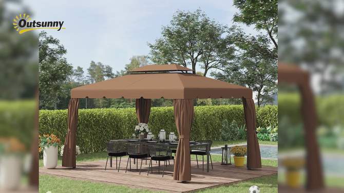Outsunny Gazebo Replacement Canopy, Double Roof Gazebo Top Cover, 2 of 10, play video