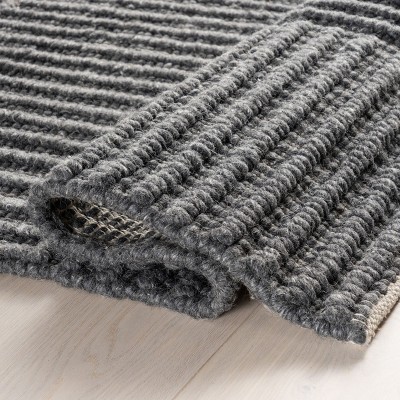Handmade Gray and Black Wool Striped 9' x 12' Rug