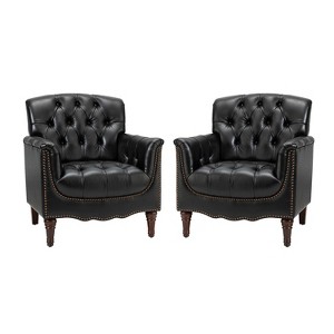 Set of 2 Enrique Genuine Leather Armchair with Turned Legs| ART OF LIVING DESIGNS - 1 of 4