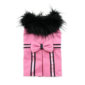 Doggie Design Wool Dog Coat Harness Fur Collar with Matching Leash-Pink