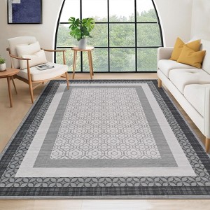 Rugs Washable Area Rug for Living Room Bordered Modern Geometric Indoor Area Rug Non Slip Low Pile Throw Carpet - 1 of 4