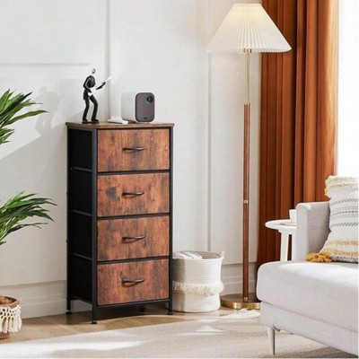 SKRAN Dresser For Bedroom With 4 Storage Drawers, Chest Of Drawers Fabric Dresser With Sturdy Steel Frame, Dresser For Closet With Wood Top
