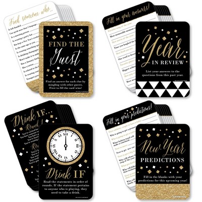 Big Dot of Happiness New Year's Eve - Gold - 4 New Years Eve Party Games - 10 Cards Each - Gamerific Bundle