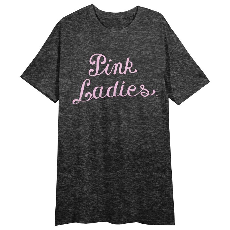 Grease "Pink Ladies" Women's Black Heather Sleep Shirt with Short Sleeves and a Crew Neck, 1 of 3