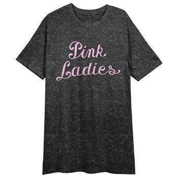 Grease "Pink Ladies" Women's Black Heather Sleep Shirt with Short Sleeves and a Crew Neck